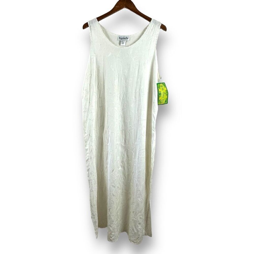 Key Lime Pie Women's XL Floral Embroidered Long‎ Tank Maxi Dress Coastal Cottage
